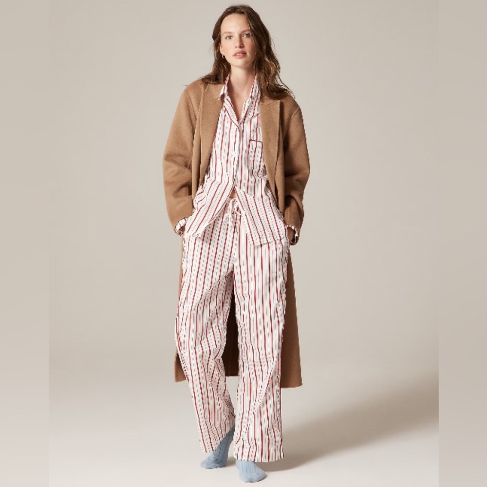 J.Crew Cotton poplin long-sleeve pajama pant set in peppermint stripe CP547